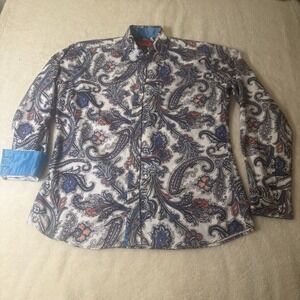 Patron Red Label‎ Men's Paisley Button Up Shirt Silver Buttons Size L